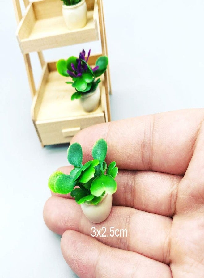 Lynkaye Dollhouse Decoration Plant Pots Miniature Green Potted Bonsai Model Dollhouse Desk Home Office Decor Accessories,1 12 Scale Miniature Plant Model (4 Different Flower Bots) - Image 4